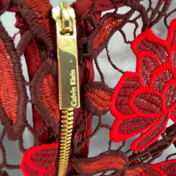 Calvin Klein Rosewood Red Black Floral Lace Cocktail Party Sheath Dress 2 - Picture 9 of 12